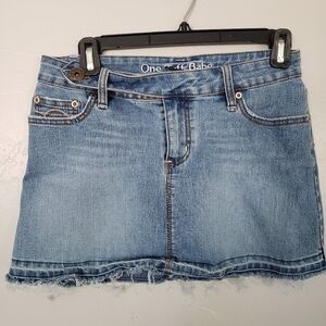 One Tuff Babe Vintage Blue Jean Denim Mini Skirt Side Button 7/8 90s Y2K Low Ris